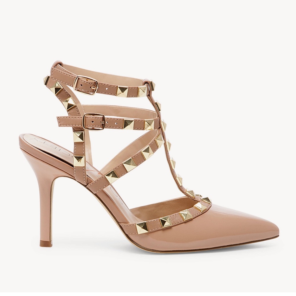 Patent Studded Strappy Pump